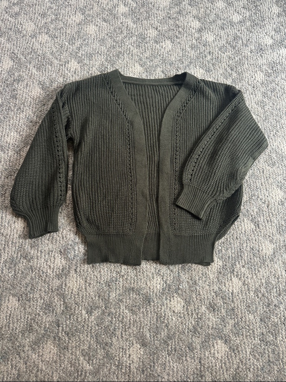 Open-Front Olive Green Knit Cardigan Sweater